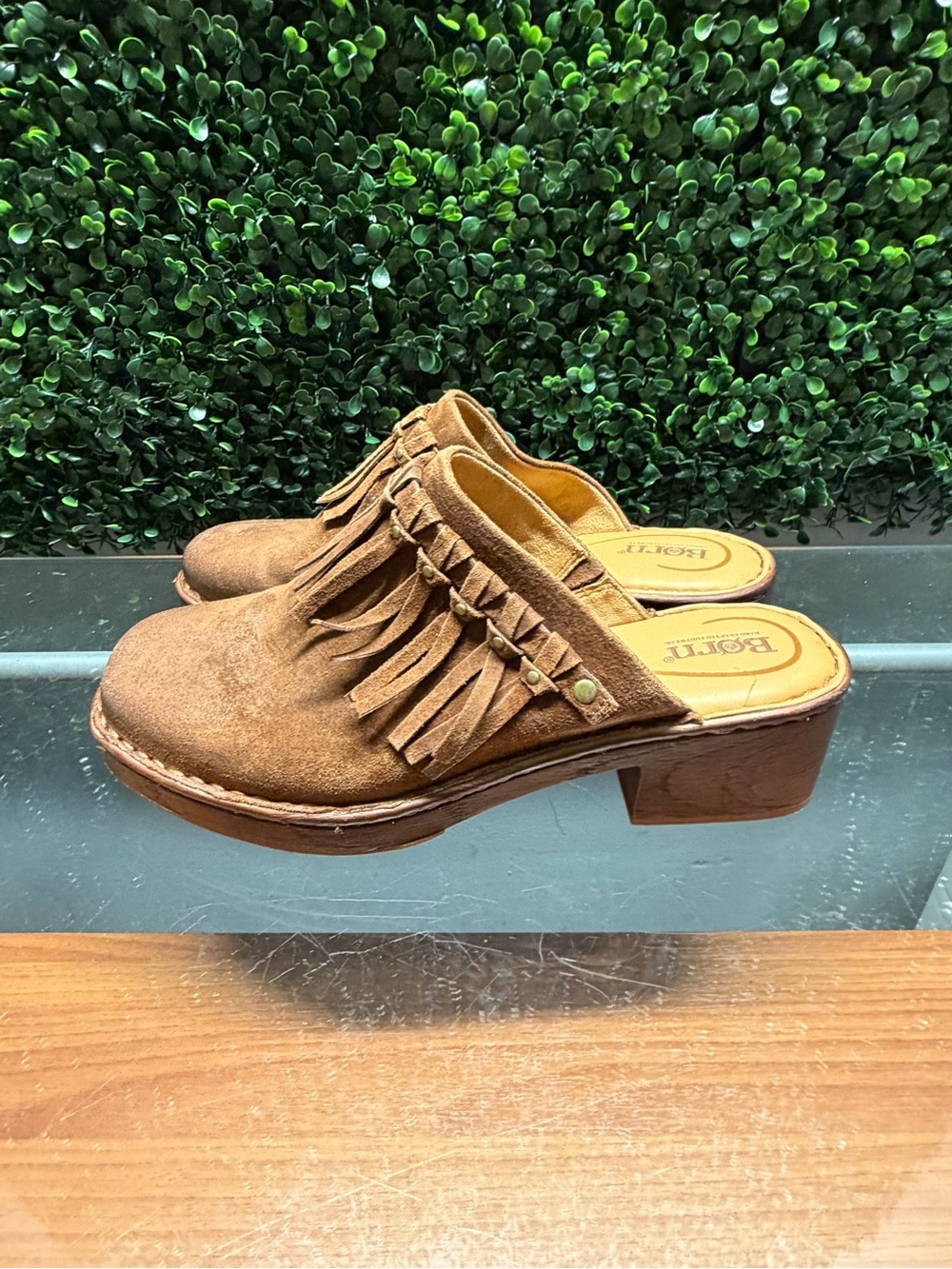 Born Brown Suede Fringe Mule Clogs - Picture 5 of 9